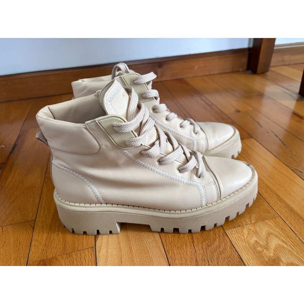 AREZZO Leather Ankle Boots Off White/Cream Color Lug Sole Size EU 39/US 8.5